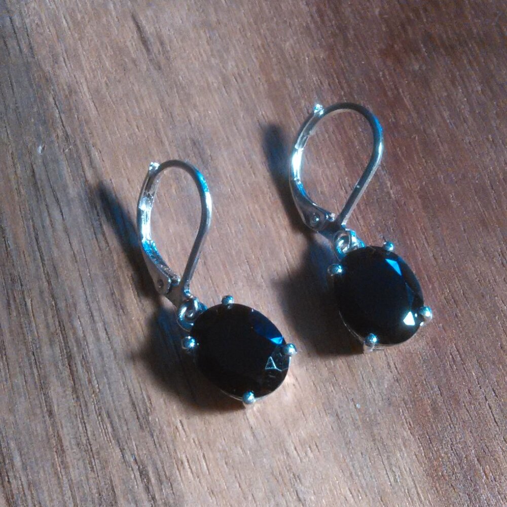 Thai Black Spinel Platinum Bond Dangle Earrings - Picture 2 of 7